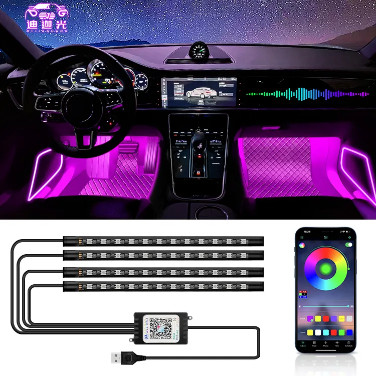 Wholesale 12V Car Styling Ambient Lighting Ambience Lamp Line Car Lights Neon Car LED RGB Neon Interior Atmosphere Strip Light