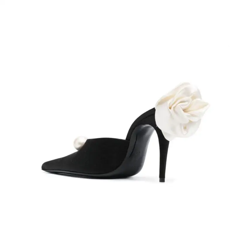 Custom Big Size 45 3D Flower donna sandali eleganti con perla in microfibra Stiletto scarpe a punta tacchi alti larghi