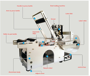 Halbautomatische runde flasche etikettierer, etikettiermaschine mit produktionsdatum, chargennummer code druck