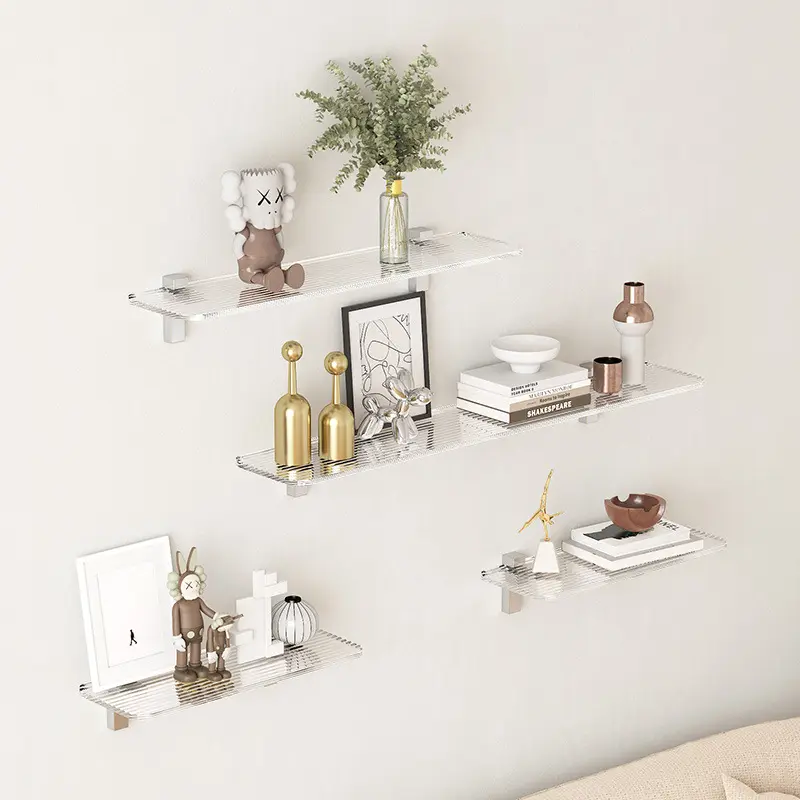 Wall Mounted Prateleiras Set Pendurado Luxo Modern Home Decor Acrílico Rack De Armazenamento De Livros De Metal Flutuante Prateleira De Parede Para Sala De Estar