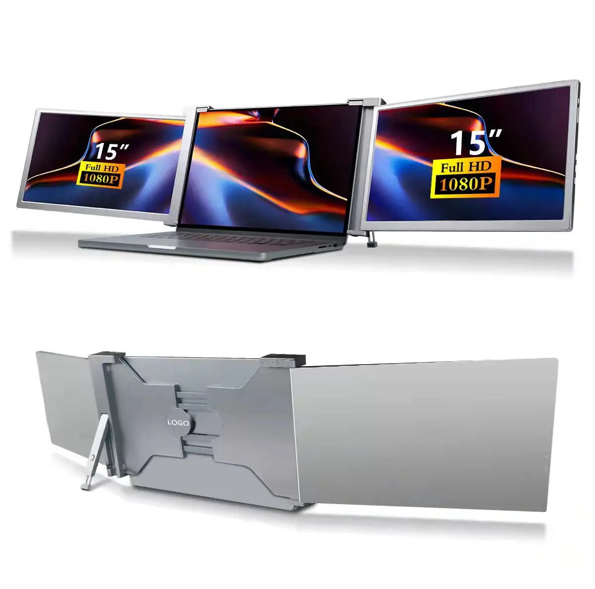 Monitor LCD de doble pantalla, extensor de 15 pulgadas, FHD, 1080P, portátil, plegable, inteligente, para videojuegos, pantalla Triple