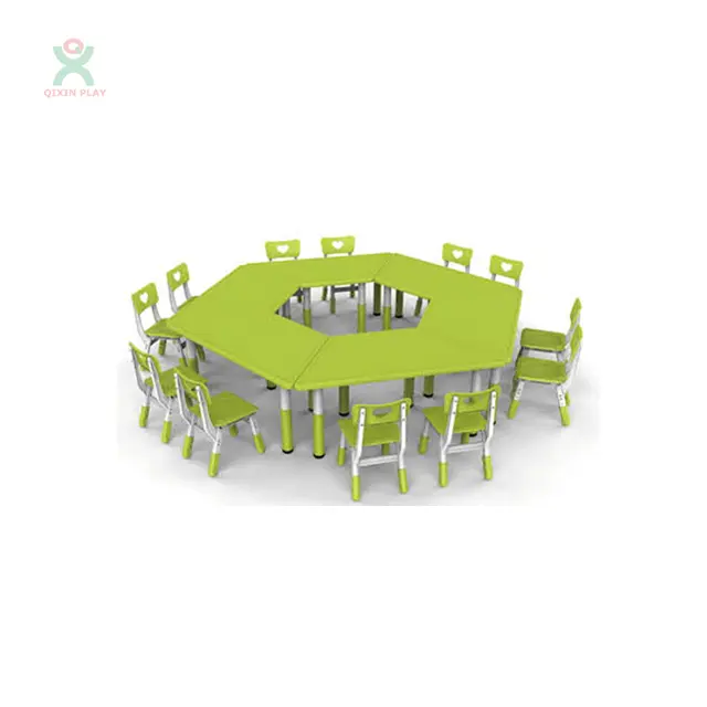 Forme spéciale pas cher enfant en bas âge trapézoïdale table enfants meubles en plastique pour vente QX-18197F