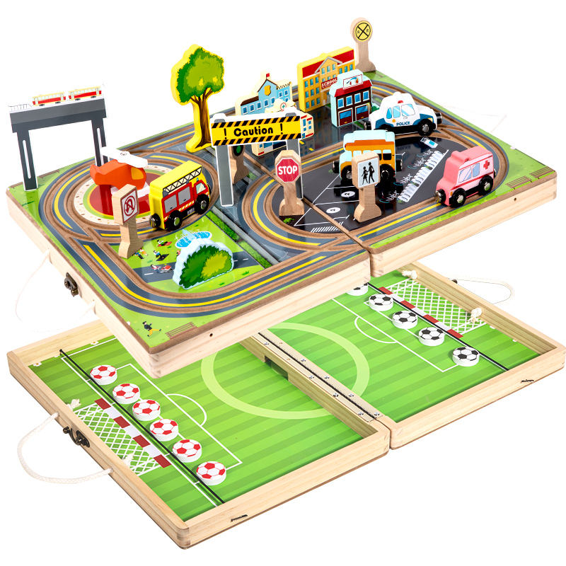 2-in-1 traffic train track flip-flop chess
