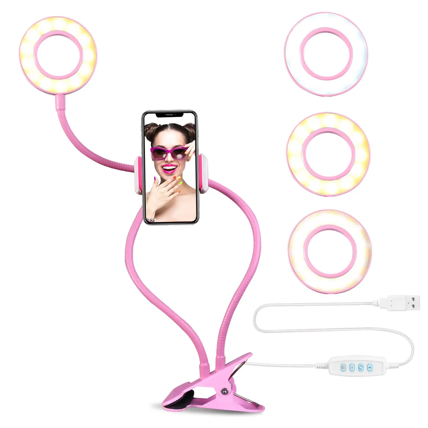 Tianmei-Clip de luz para Selfie con soporte para teléfono móvil, brazos flexibles ajustables, flujo en vivo, anillo de luz LED para maquillaje