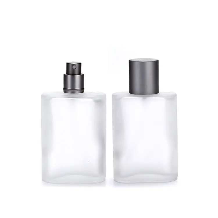 제조 업체 30ml 50ml 럭셔리 타원형 모양 젖빛 유리 향수 병 실버 그레이 스프레이 캡