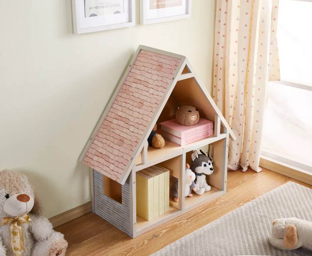 子供用木製ドールハウスシャレー本棚、MDFおもちゃとドールハウス