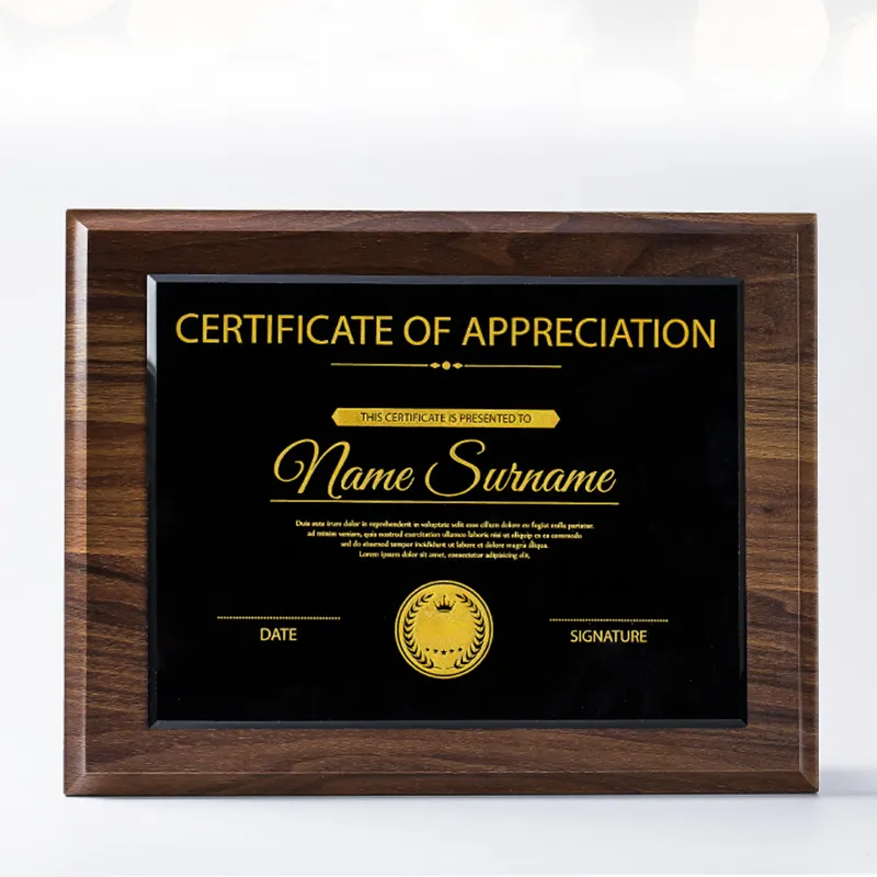 Placa de servicio de reconocimiento grabado de madera, servicio de reconocimiento de placa para premios de empresa, rendimiento de regalo