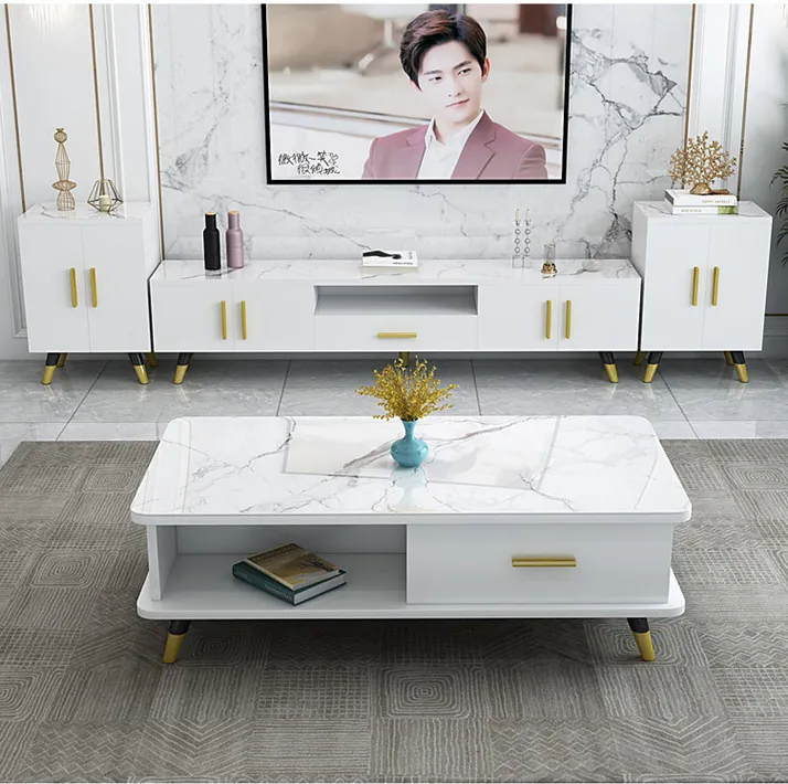 Mesa de centro de mármol de alta calidad, soporte de TV, muebles sencillos modernos para el hogar y la sala de estar