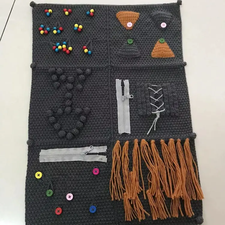 F-9078 personnalisé tricot l'autisme sensorielle couverture crochet activité couverture pour la démence l'hôpital gris couleur main fait bouger couverture