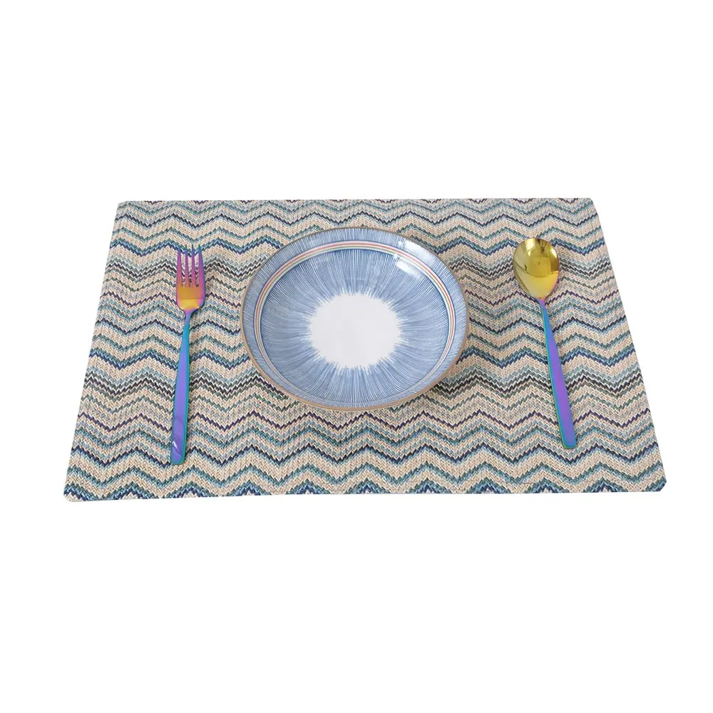 Factory new design Colorful Wave Water Hyancinth Rectangle Placemat Waterproof Anti Slip Bohemian Placemat