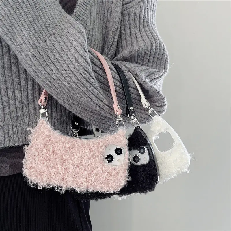 Offre Spéciale nouveau Design fille luxe automne et hiver en peluche sac à main approprié pour iPhone 14pro max iPhone13