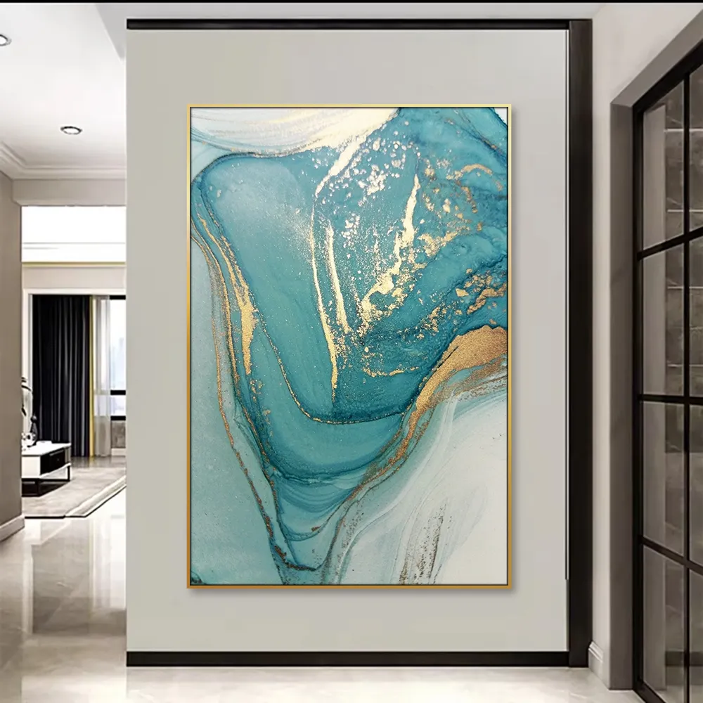 Modern Abstract Art Canvas Painting Still Life Style Green Marble Art Poster Picture incorniciato per la decorazione della parete del soggiorno