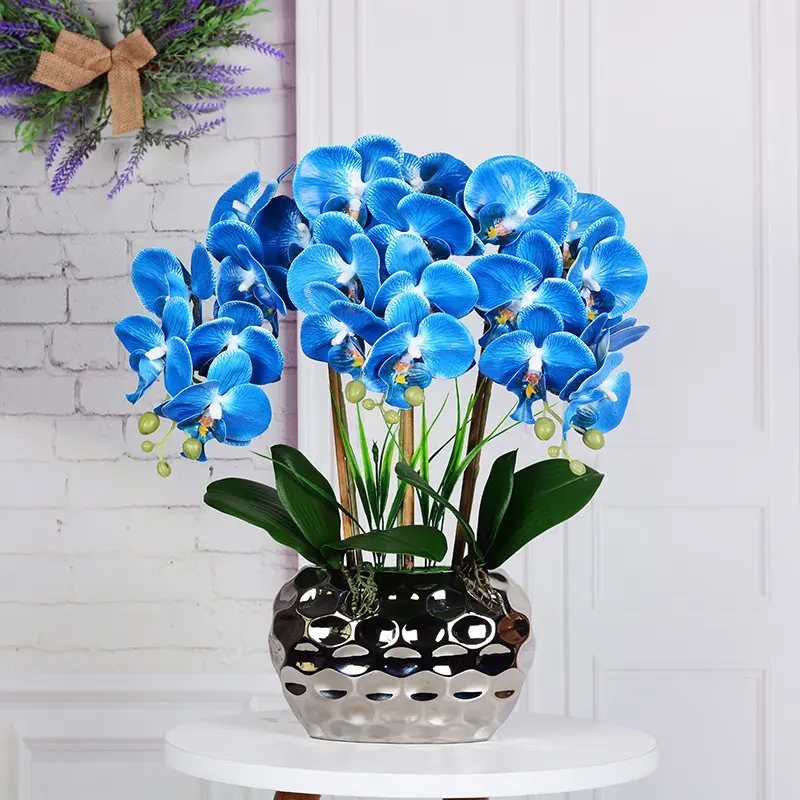 Luxury Hotel Decoration Big Size Artificial Flower Orchid with Pot Wedding Home Table Flowers