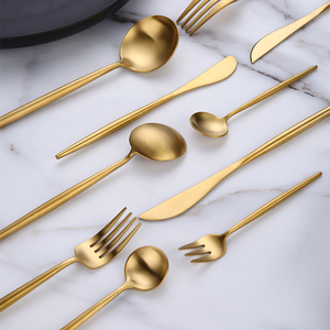 批发高级圆柄平器哑光金色不锈钢餐具套装 - Product Image 4