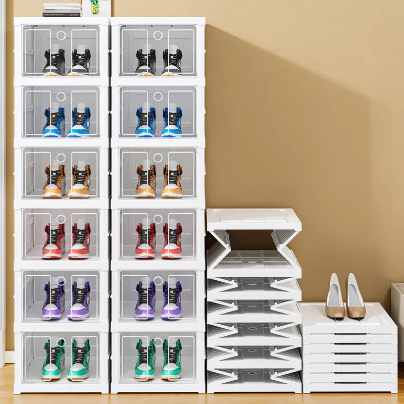 Multi-camada Dobrável Plástico Empilhável Sapato Organizador para Armário Espaço Saving Sapato Dobrável Caixa Rack Sneaker Container