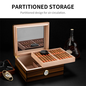 Cigarloong yüksek kalite klasik büyük kapasiteli doğal renk sedir ağacı higrometre ve yuvarlak nemlendirici ile neme - Product Image 4
