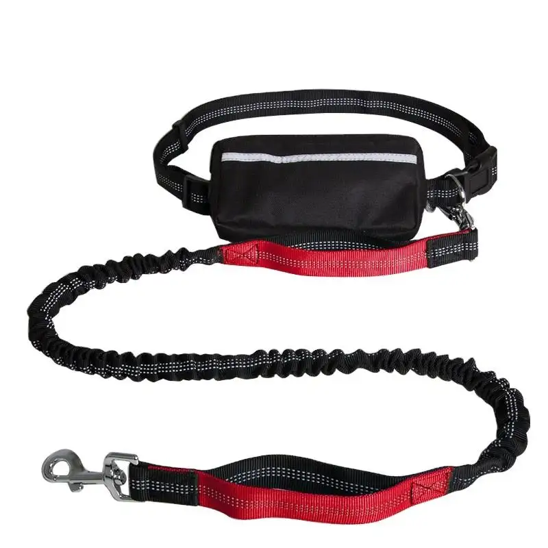 Bel çantası ile ayarlanabilir el ücretsiz köpek Bungee tasma çift neopren kolu yansıtıcı naylon köpek yürüyüş tasma