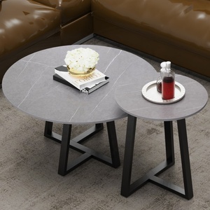 Juego de 2 mesas redondas de anidación nórdica, mesa de centro con patrón de mármol, sala de estar laterales para, balcón y patio - Product Image 2