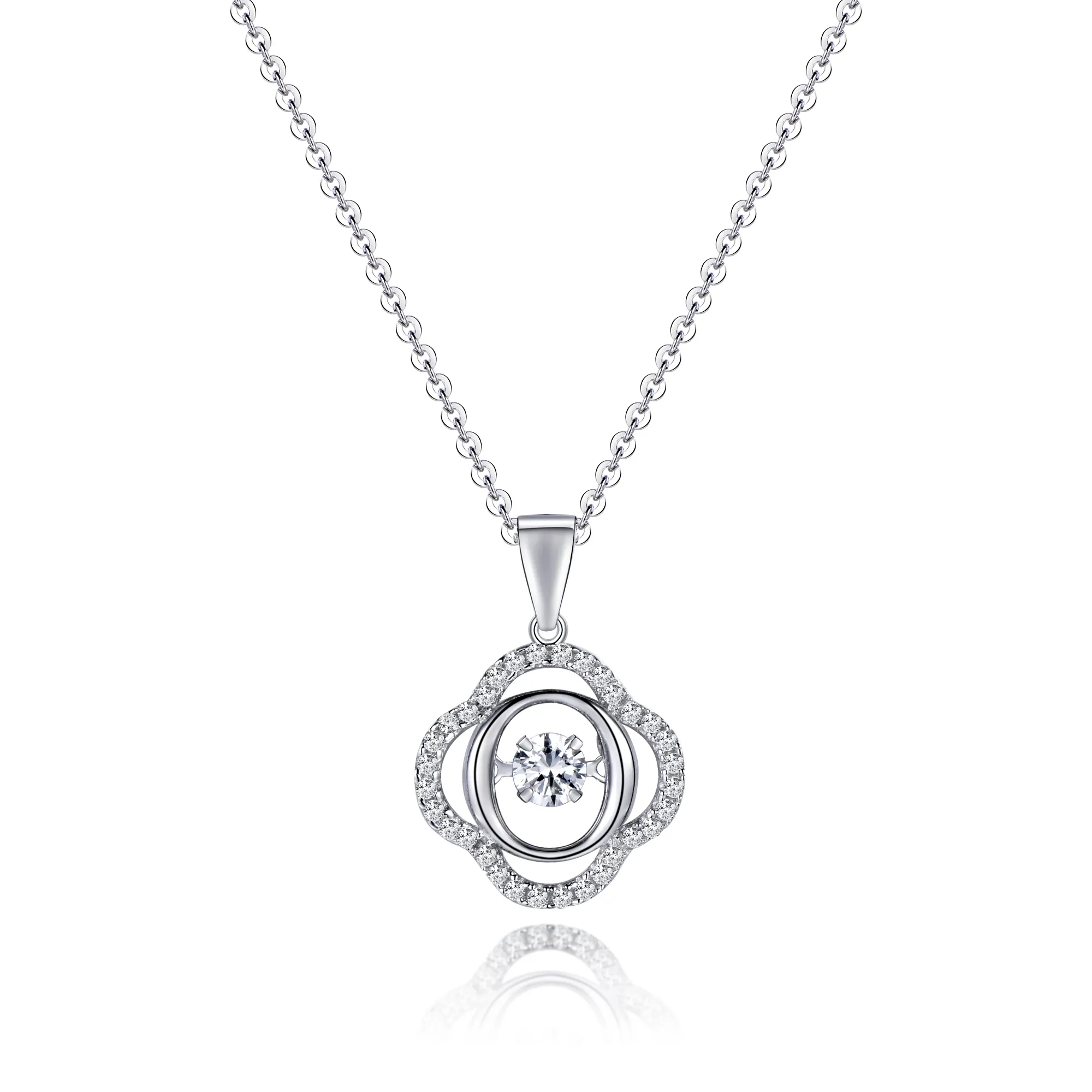 Beautiful Shourouk Designer Brass Silver Plated Beating Heart Shaped Inlay Zircon Women Jewelry, Sterling Silver Necklace