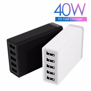 ILEPO 40W Adaptador de cargador USB de 5 puertos HUB Estación de carga inteligente PD con salida DC 4A para US/EU/UK/AU Plug Multi-Phone Charger - Product Image 2