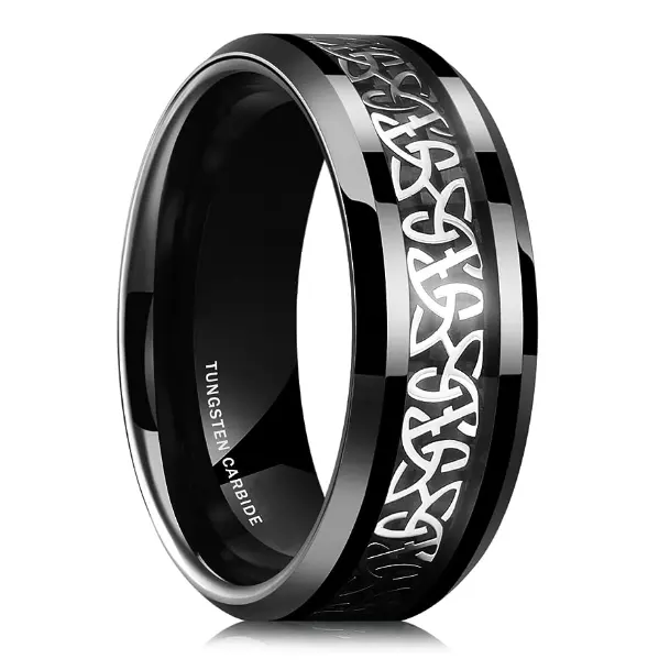 Celtic Knot Wedding Band 6mm 8mm Tungsten Inlay Anel Para As Mulheres Dos Homens Anéis De Noivado Aniversário