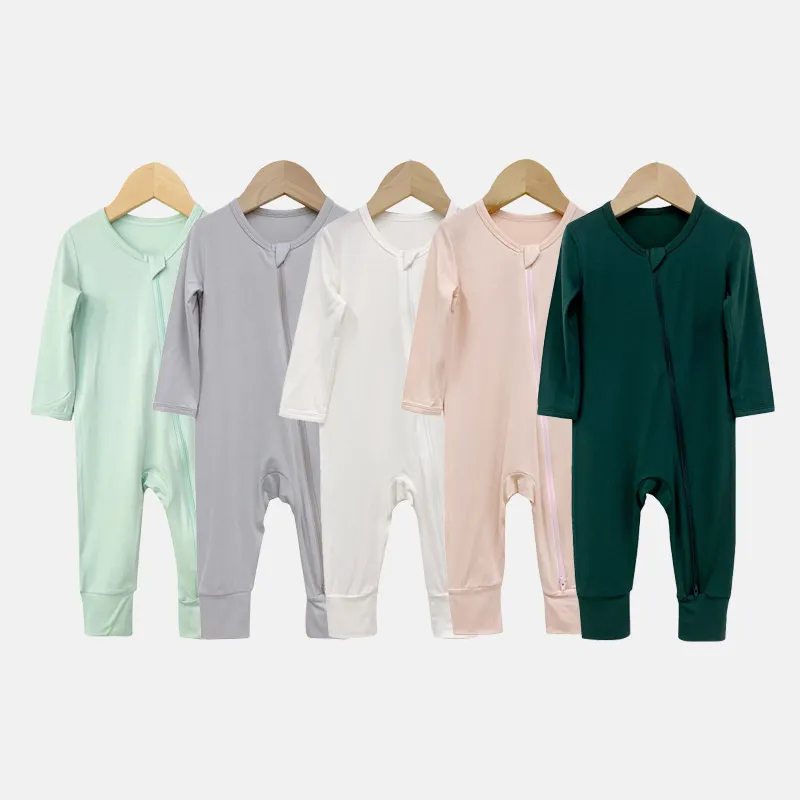 Personnalisé 100% Fibre de Bambou À Manches Longues Solide Vêtements Pour Tout-Petits Bébé Vêtements Unisexe Solide Couleur Pyjamas Onesies Body Bébé Barboteuse