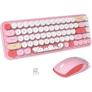 Teclado inalámbrico de 2,4G, máquina de escribir colorida, Keycap Circular, teclado y ratón inalámbricos, bonito, adecuado para PC, portátiles y ordenador - Product Image 1