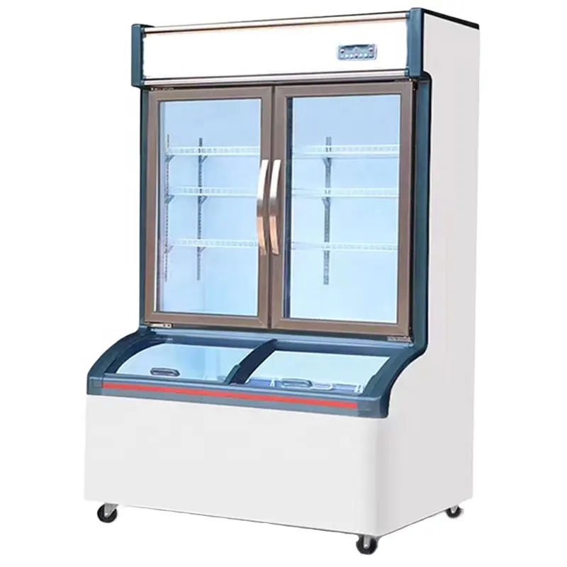 Setengah kulkas dan setengah freezer untuk peralatan pendinginan supermarket dengan pintu kaca freezer untuk kenyamanan stor