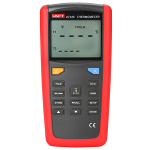 UNI-T-termómetro de contacto de alta precisión UT325, medidor de temperatura de doble entrada con retroiluminación Lcd, función de apagado automático