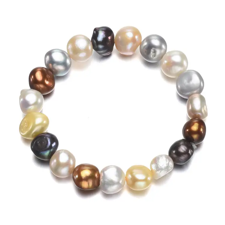 10-11mm braccialetti elastici di perle all'ingrosso elasticizzati di forma barocca coltivata d'acqua dolce naturale reale di grandi dimensioni