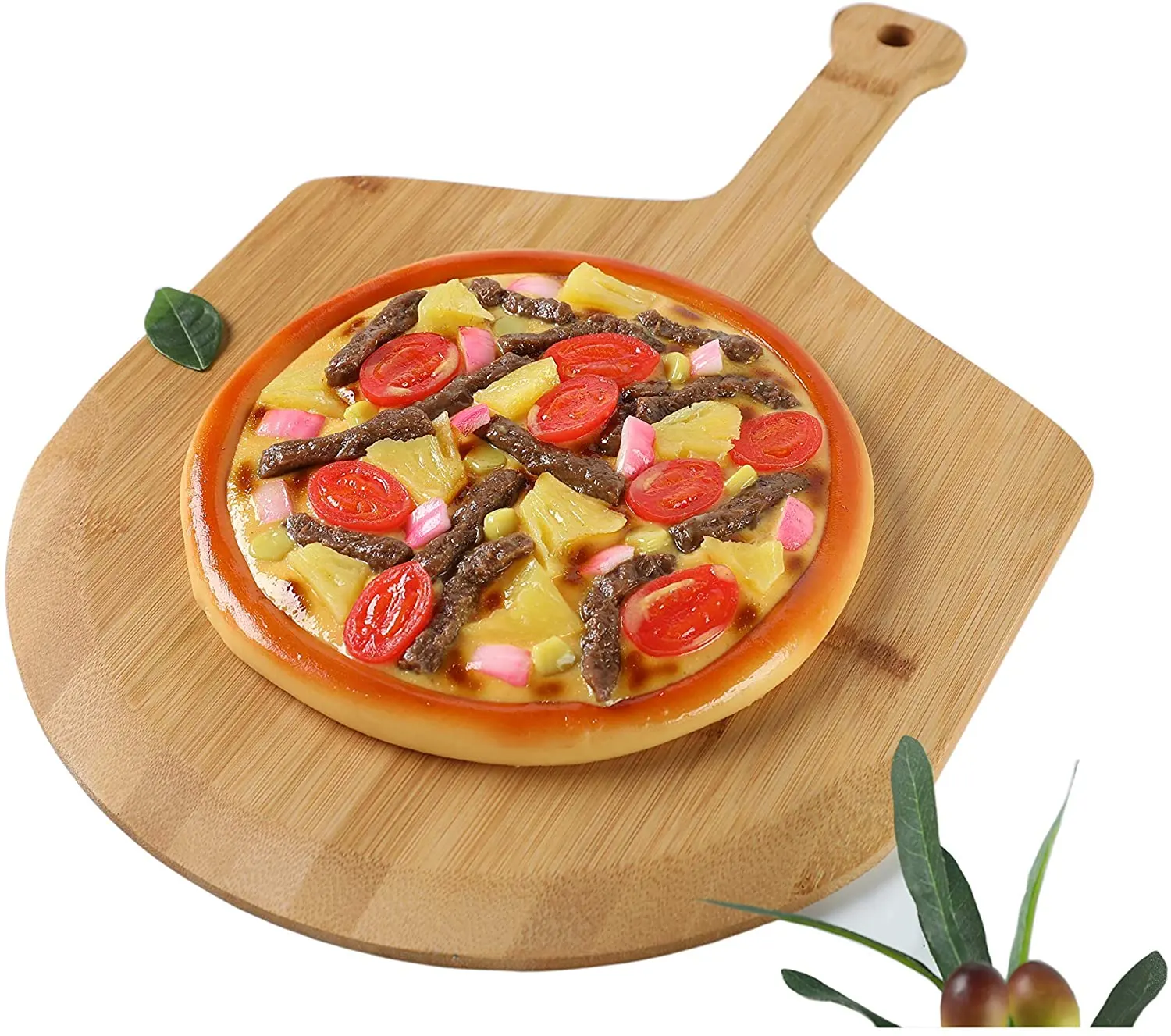 Planche à Pizza en bois de bambou eefon naturel à Long manche de taille personnalisée, Kit de palette de 12 pouces avec Cutter