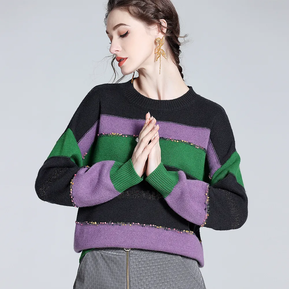 high-end Crew Neck Wool Cashmere Knit Women Custom Wool Sweaters Long Sleeve For Women Sweater Wool Cashmere Blend Sweater