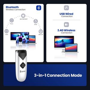Eyoyo Mini USB portátil con cable 2,4G inalámbrico Bluetooth 2D 1D QR pantalla imagen y PDF417 escáner de código de barras lector de código de barras - Product Image 2