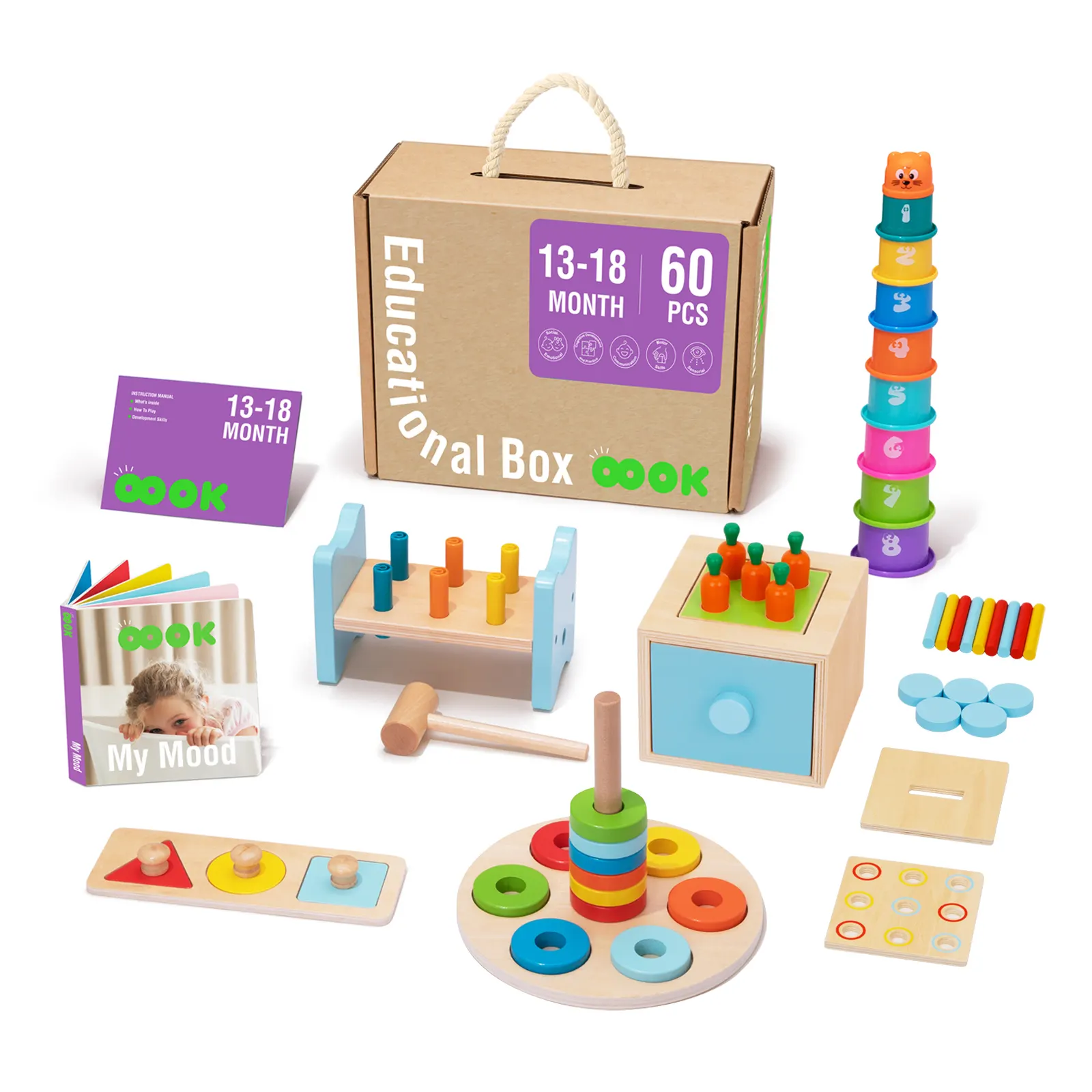 Scatola di educazione precoce blocchi di costruzione torre Montessori Puzzle giocattolo di legno martello martellante giocattolo il babbler play set