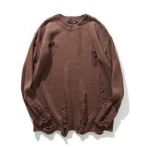 纯色洞套头毛衣O领酷毛衣宽松嘻哈针织服装 - Product Image 2