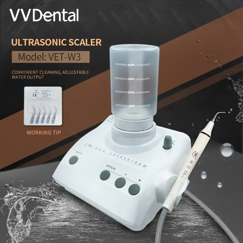 Equipo Dental ultrasónico con botella de suministro de agua automático, escalador Dental de VET-W3, EMS, pieza de mano, venta al por mayor