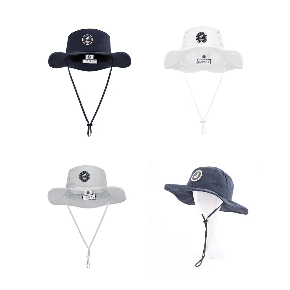 Commercio all'ingrosso tesa larga boonie pesca cappello della benna del cappello del ricamo logo personalizzato con la stringa