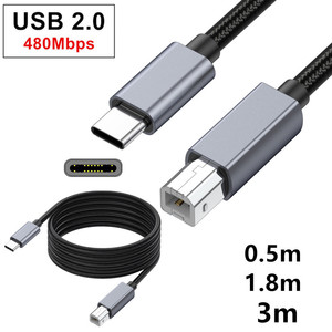 尼龙编织USB 2.0至C型电缆，带聚氯乙烯护套，与打印机MIDI键盘DJ控制器iPad Pro-Black兼容 - Product Image 2