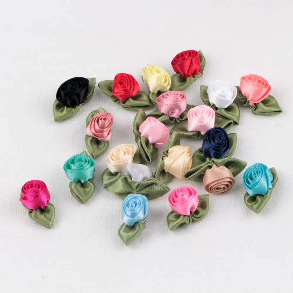 China supply mini artificial make silk ribbon flowers wedding dress satin ribbons bow for sale