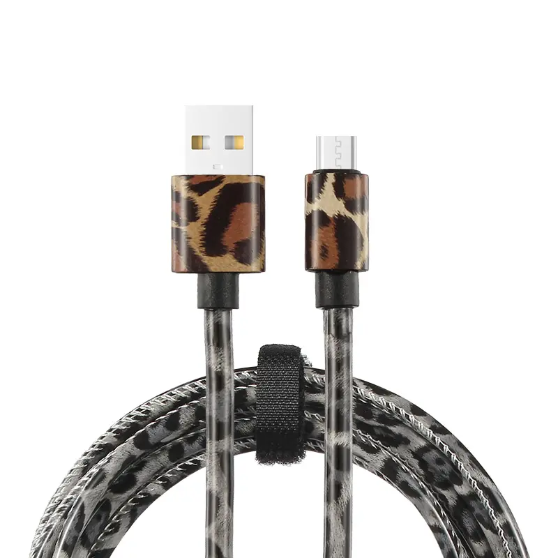 1/2/3m Leopard Color PU Printing Wholesales Usb Cable Fast Charging USB Type-C Connector Cable For Mobile Device