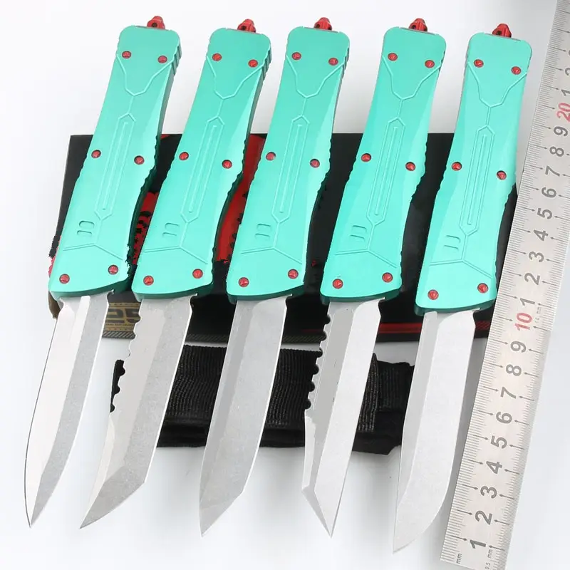 Customized outdoor camping knife D2 blade high hardness Aviation aluminum materials handle double action EDC pocket knife
