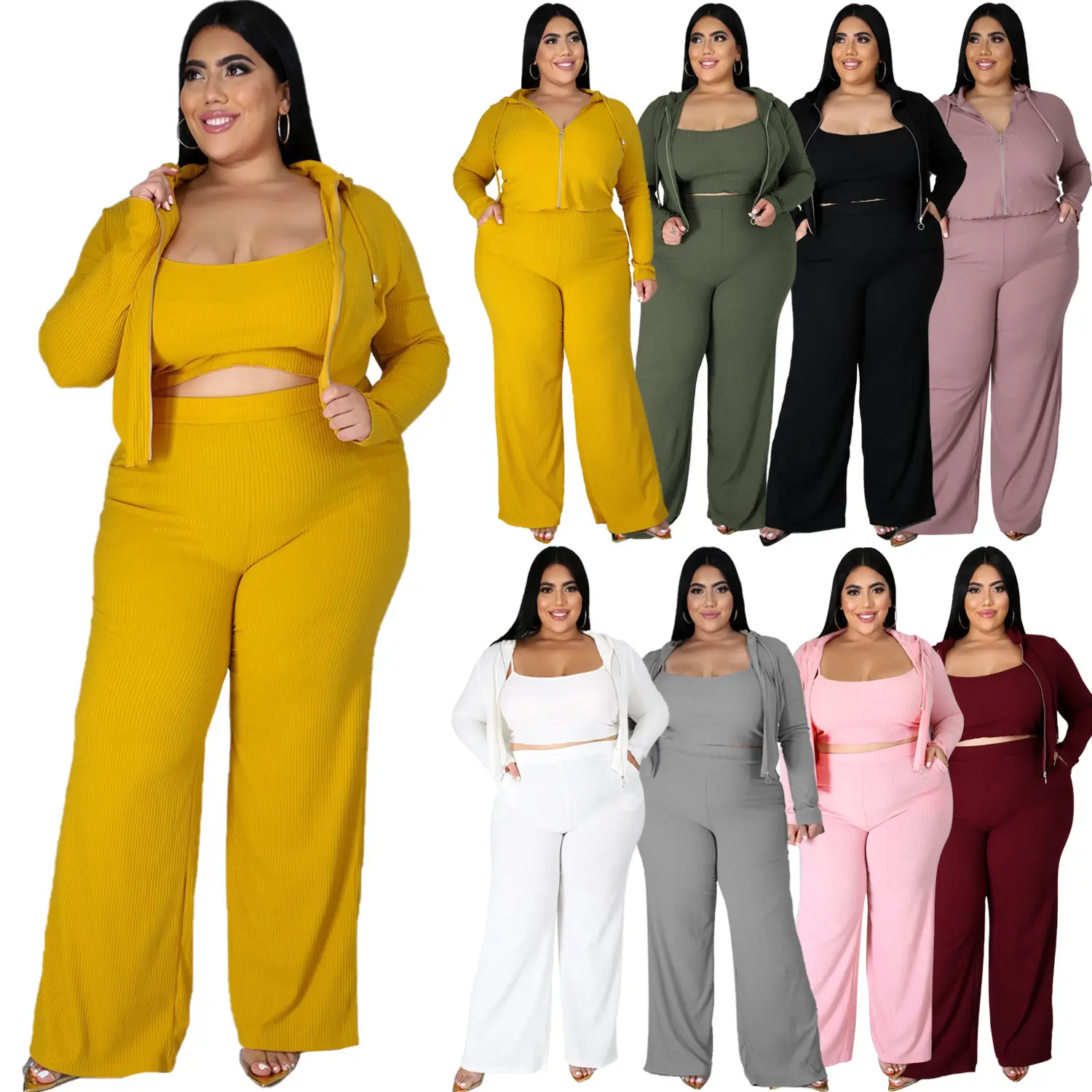 ZIYA A10L106 New Ribbed Sport Ladies Suit African Women Two Piece Pants Set Plus