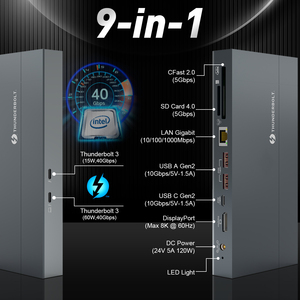 新的所有在一个9合1 usb c集线器多端口适配器类型C usb RJ45充电器集线器铝合金雷霆3扩展坞 - Product Image 6