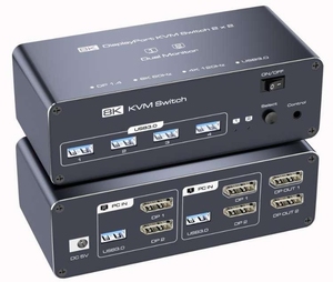 2x2 DP <strong>KVM</strong> <strong>Switch</strong> 8K 2 in 2 Out Dual Monitor <strong>KVM</strong> DP Extended Monitor USB <strong>KVM</strong> <strong>Switch</strong> Computer Accessories