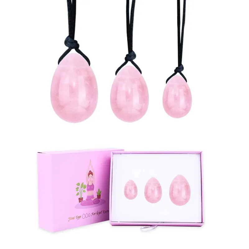 Jade yoni ovos de quartzo rosa 100% natural, venda quente, conjunto de pedra de cura para mulheres