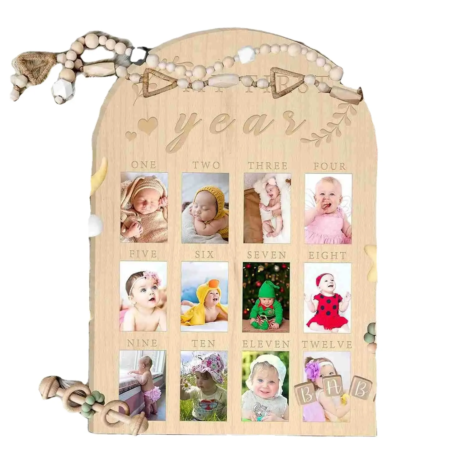 Cadres photo en bois pour bébé, accessoire de conseil, 12 boîtes, carte mémoire sculptée, étagère, cadeau de croissance