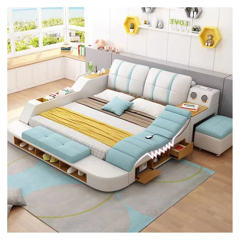 سرير ذكي من الجلد للتدليك سرير نوم كبير متعدد الوظائف أثاث مخصص حديث بأحدث طراز سرير مزدوج من Tatami