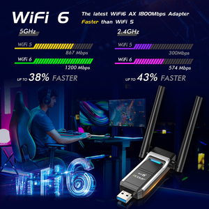 WiFi 6 USB适配器1800Mbps 2.4G/5ghz双频802.11AX无线wi-fi加密狗网卡USB 3.0 WiFi适配器，适用于Windows 11 - Product Image 2
