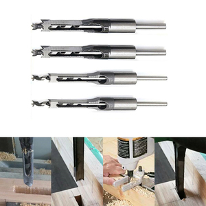 4Pcs Square Hole Auger Drill <strong>Bits</strong> Wood Mortising <strong>Chisel</strong> <strong>Set</strong> Square Hole Drill <strong>Bits</strong> Extended Saw Woodworking Drill Tools