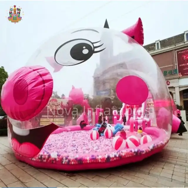 Casa de burbujas inflable rosa para centro comercial, con millones de piscinas de bolas oceánicas